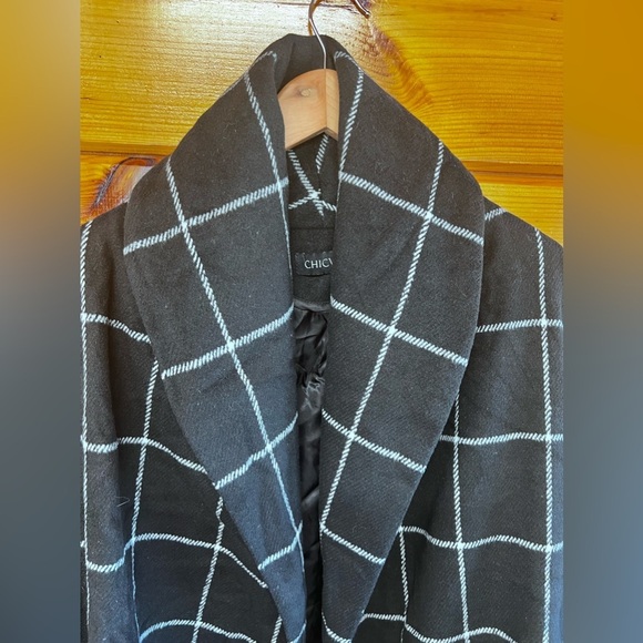 Chicwish Black & White Plaid Wool Blend Asymmetrical Wrap Coat, Size S - Picture 7 of 7
